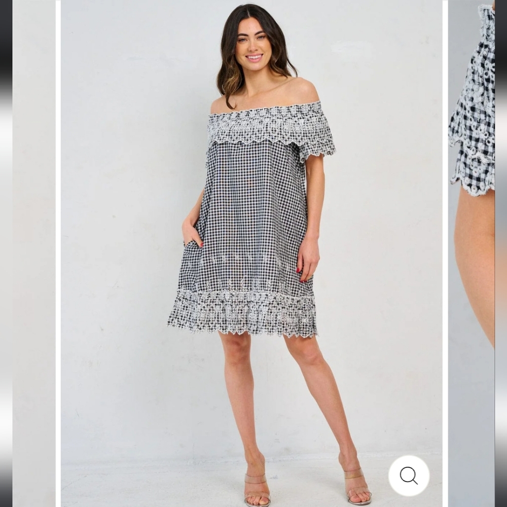 113 Black and White Off-Shoulder Dress
